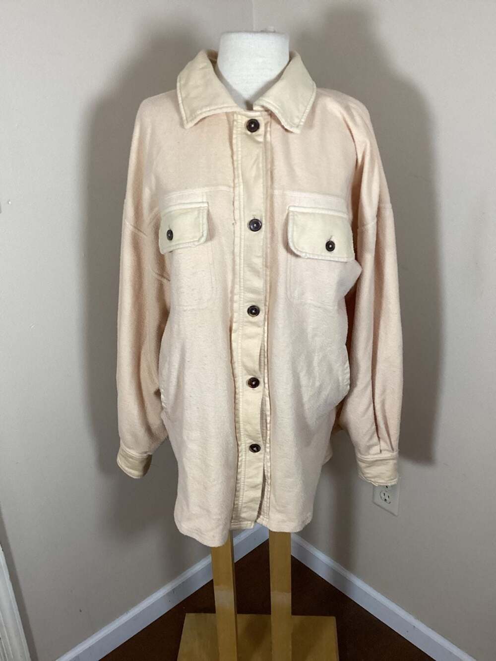 Free People Ruby Jacket Fleece Shacket in Peach, Size Large